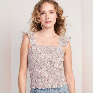 Old Navy Fitted Ruffle-Trim Smocked Top in Pink Ditsy Floral